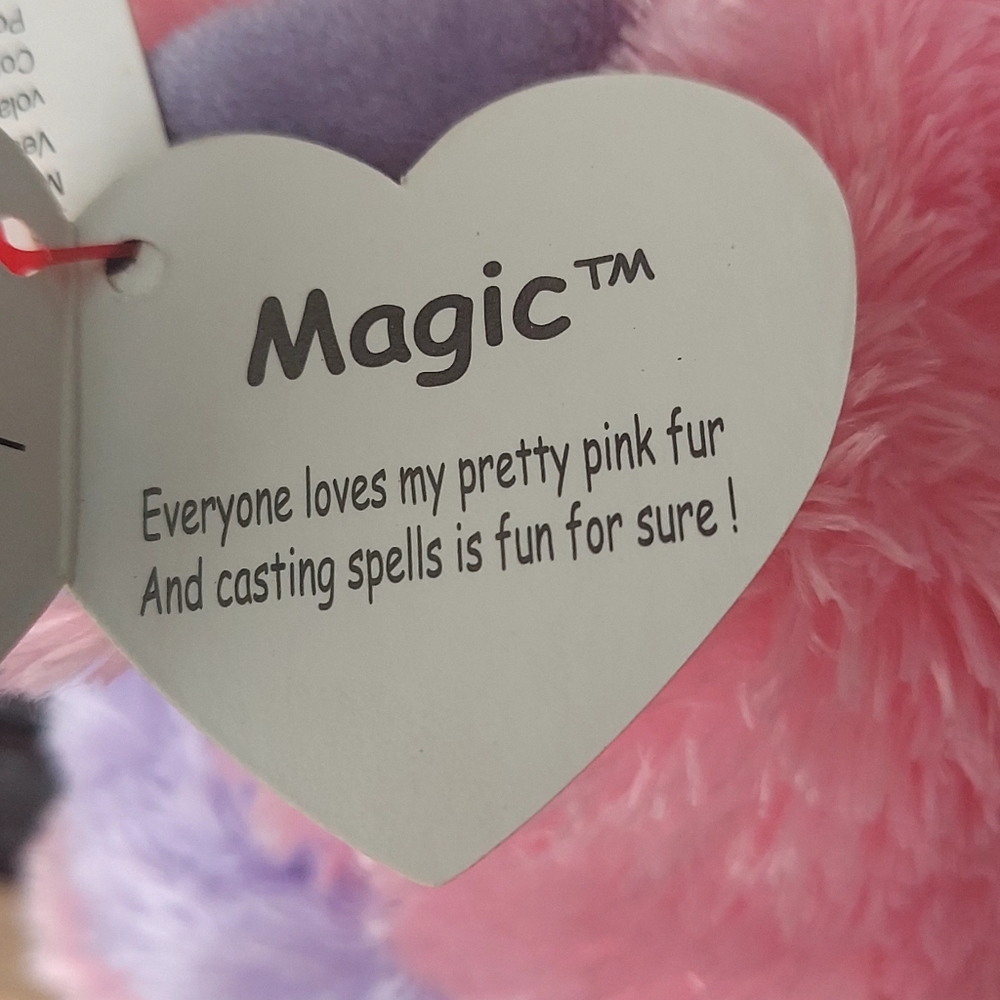 ❤Sold NWT TY Beanie MAGIC the Pink Unicorn (Solid Color Eyes & Purple Tags) 9" - Picture 4 of 6
